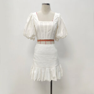 white top and mini skirt tow piece set