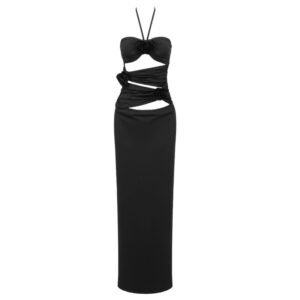 black cut out flower maxi dress