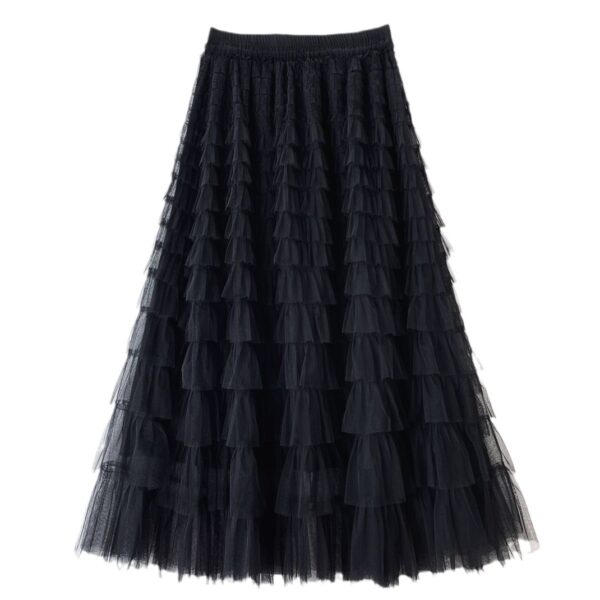 women mesh tulle long skirt-black