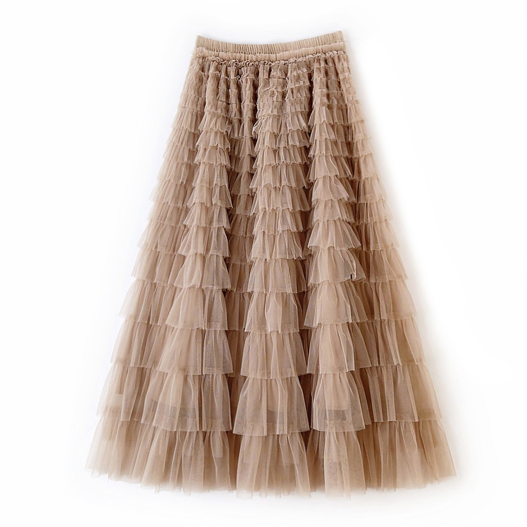 women mesh tulle long skirt